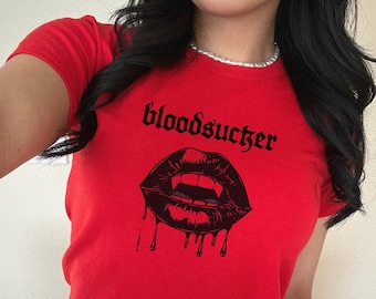 Bloodsucker Vampire Baby Tee | Y2K Goth Concert Top