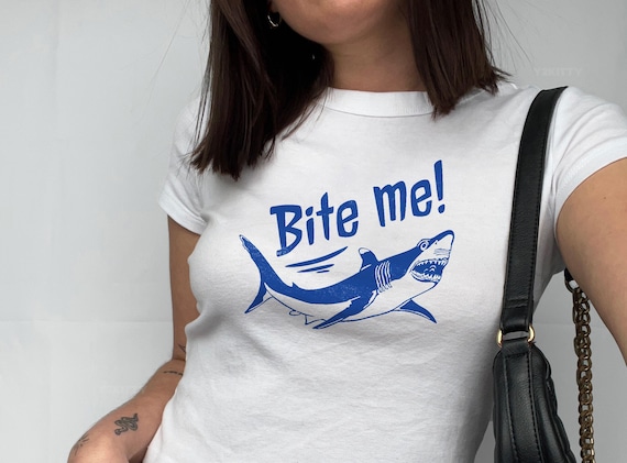 Bite Me Shark Graphic Baby Tee | Y2K Beach Crop Top