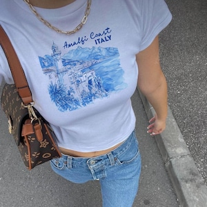 Amalfi Coast Baby Tee: Italian Summer Graphic Y2K Crop Top