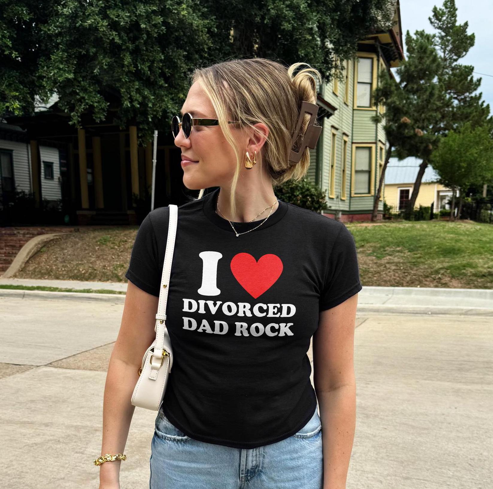 I Love Divorced Dad Rock Baby Tee: Funny Y2K Concert Crop Top