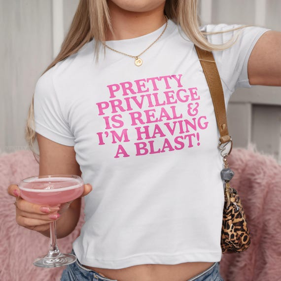 Pretty Privilege Baby Tee: Funny Y2K Slogan Crop Tee, 2000s Fashion