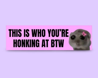 This Is Who You&#39;re Honking At Bumper Sticker | Funny Sad Hamster Meme Car Magnet, Cute Girly Auto Decal