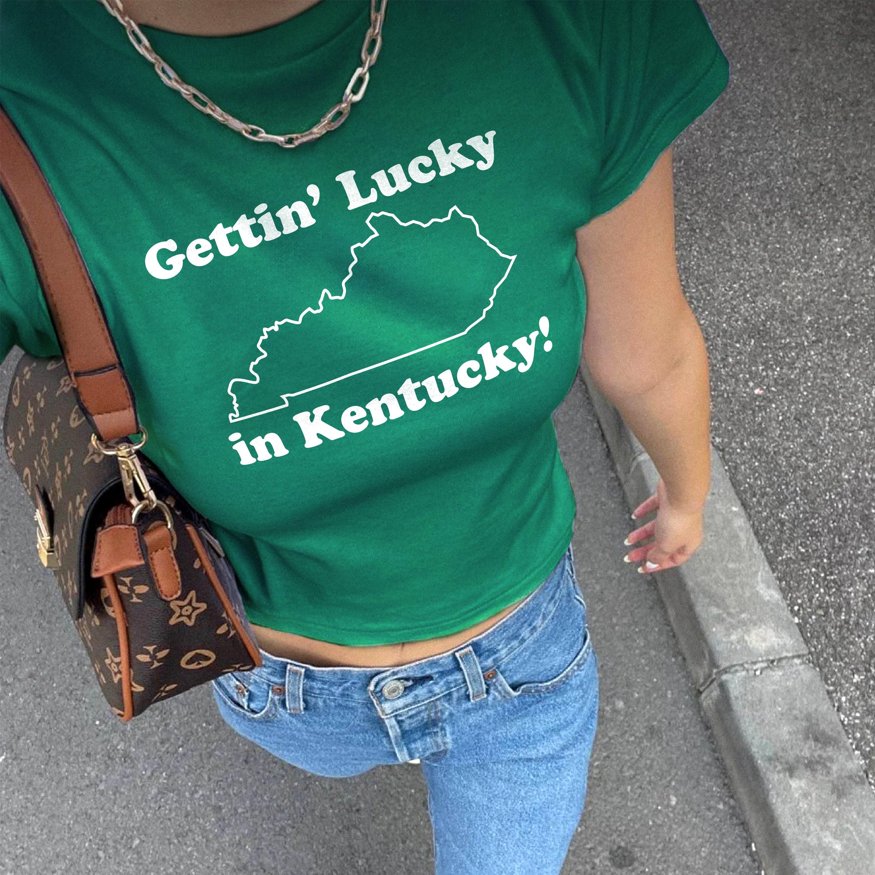 Gettin' Lucky in Kentucky Baby Tee: Y2K Graphic Crop Top, Pop