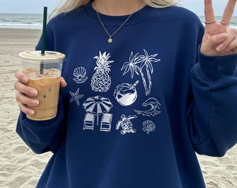 Bluza Beach Icons: Coastal Granddaughter z okrągłym dekoltem, oversize'owy, plażowy, letni sweter
