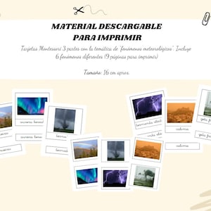 Tarjetas Montessori 3 partes: Fenómenos meteorológicos