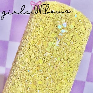 YELLOW | A4 | SIZE 21X29CM | (8&quot;x11&quot;) | Felt Backing Glitter Fabric | Color Glitter Vinyl Fabric | Chunky Glitter | Glitter Sheet |