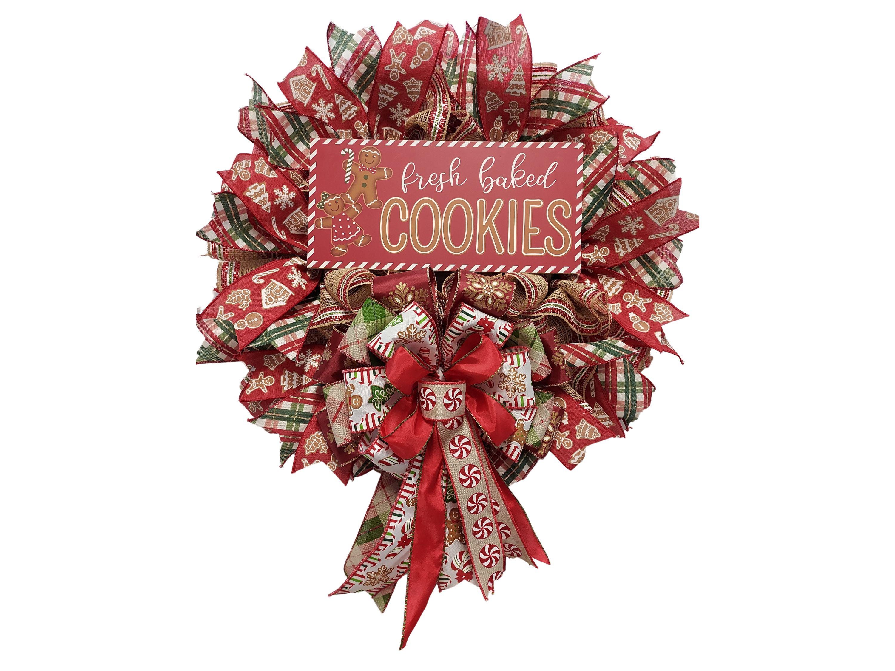 Gingerbread Christmas Wreath - Fresh Baked Cookies Sign, Red and Green ...