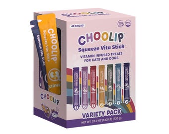 Choolip Squeeze Vita Stick Lickable Cat Treats and Dog Treats. 49pc Variety Grab&Go Pack. Soft Paste Tubes for Dog Lick Mat