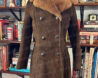 Vintage Brown Suede Shearling Coat: Handmade 70s Winter Outerwear