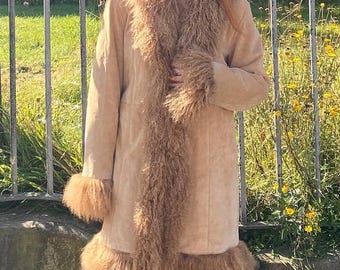 Dames 70s Stijl Bruine Penny Lane Afghan Jas Vintage Suède Leren Trenchcoat Handgemaakt Boho Hippie Winterjas Perfect Cadeau Haar