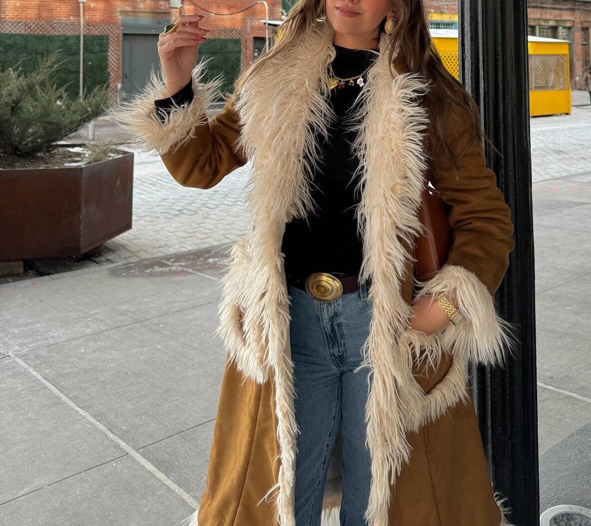 Vintage 70s Penny Lane Shearling Fur Coat Women Long Boho