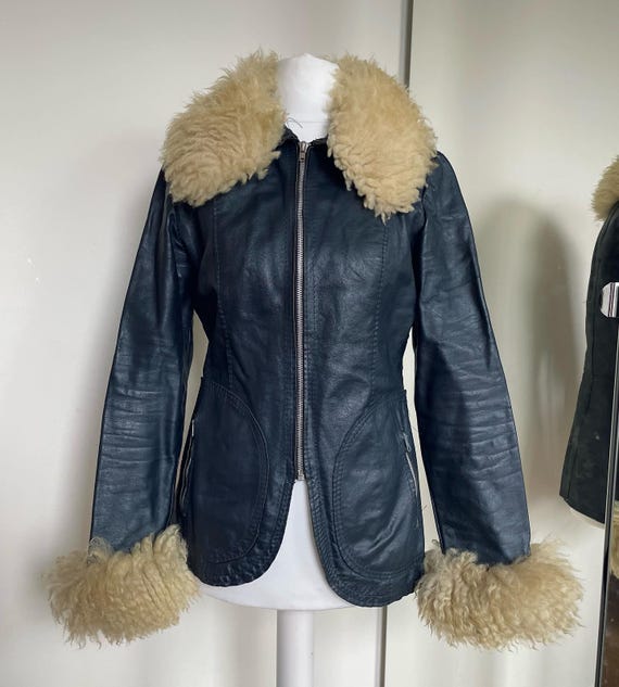Handmade Blue Sheepskin Penny Lane Coat: Vintage 90s Shearling Fur