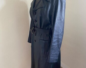 ハンドメイド90年代ヴィンテージブラックシープスキンレザートレンチ