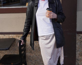 Jaqueta Bomber Vintage Preta Feminina Anos 80 Oversize Feita à Mão em Couro de Carneiro Macio Real Estilo Retrô Única Casual Inverno