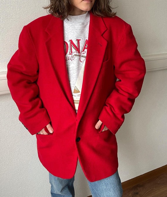 Damen Blazer Wollblazer Roter Blazer Oversized Blazer Vintage - Main Image