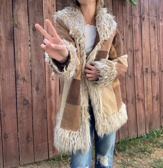 Vintage 90s Afghan Suede Shearling Coat: Boho Winter Jacket
