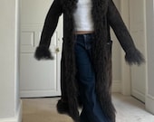 Bernshaw Vintage Blackロングマント Vintage 70s Boho Shearling Fur Coat for Women Penny Lane