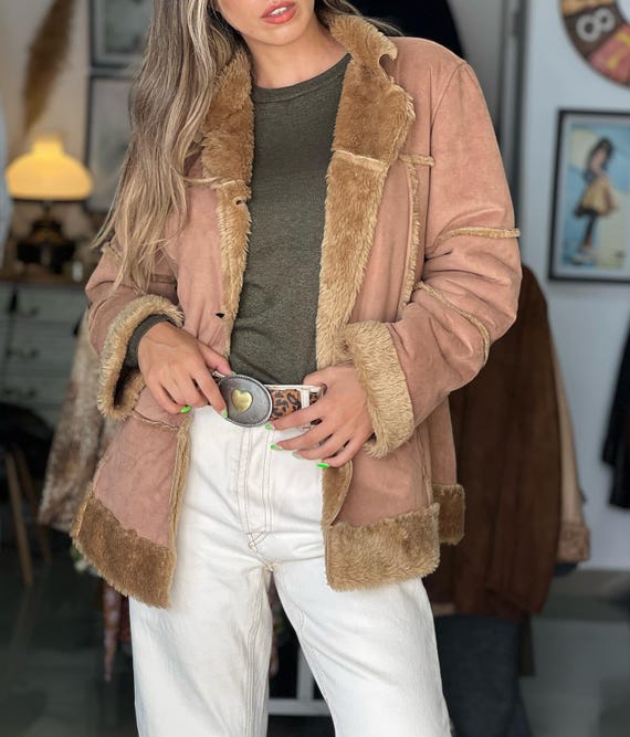 Womens Brown Suede Coat Sheepskin Leather Penny Lane Afghan Coat