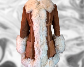 Cappotto Penny Lane anni '70 donna, cappotto vintage afghano in pelle scamosciata, boho hippie, invernale, regalo per lei