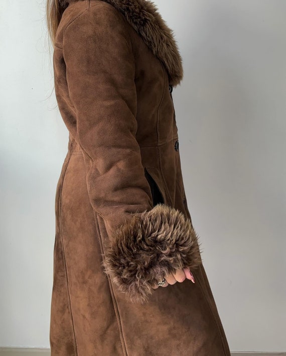 Vintage 70s Shearling Fur Coat: Brown Suede Afghan Trench Coat - Etsy