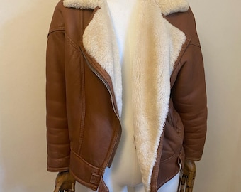 Vintage Braun Leder Shearling Jacke für Damen – B3 Bomber Aviator Mantel, Klassische Schaffell Biker Jacke, Winter Geschenk