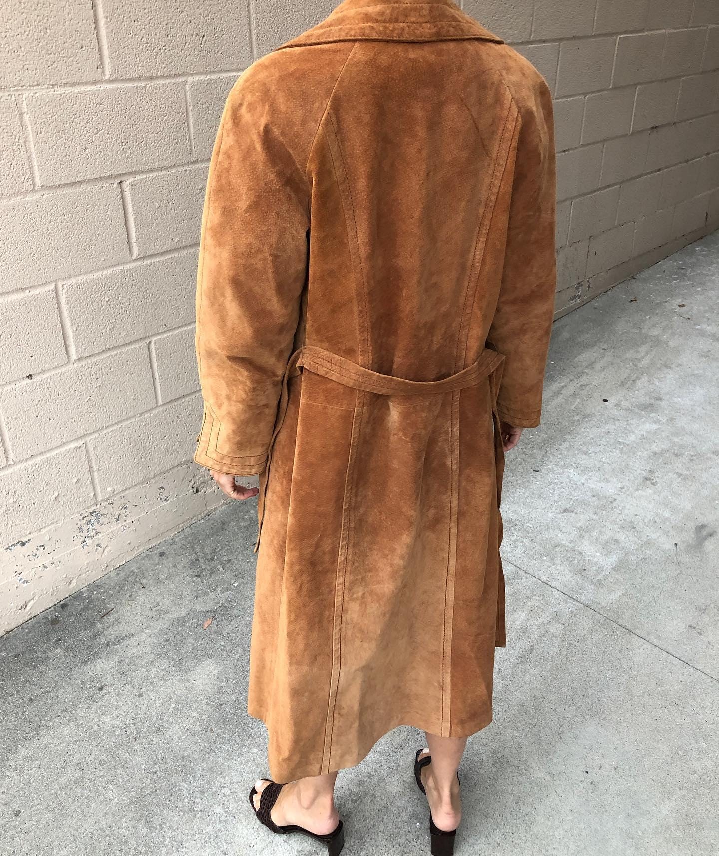 Women's Vintage Brown Suede Leather Trench Coat – 70s