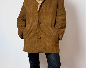 Handmade Suede Shearling Coat: Brown Afghan Leather Penny Lane Overcoat