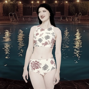 Two Piece Sport Bikini Set - Inkrose Red/Black/Ivory