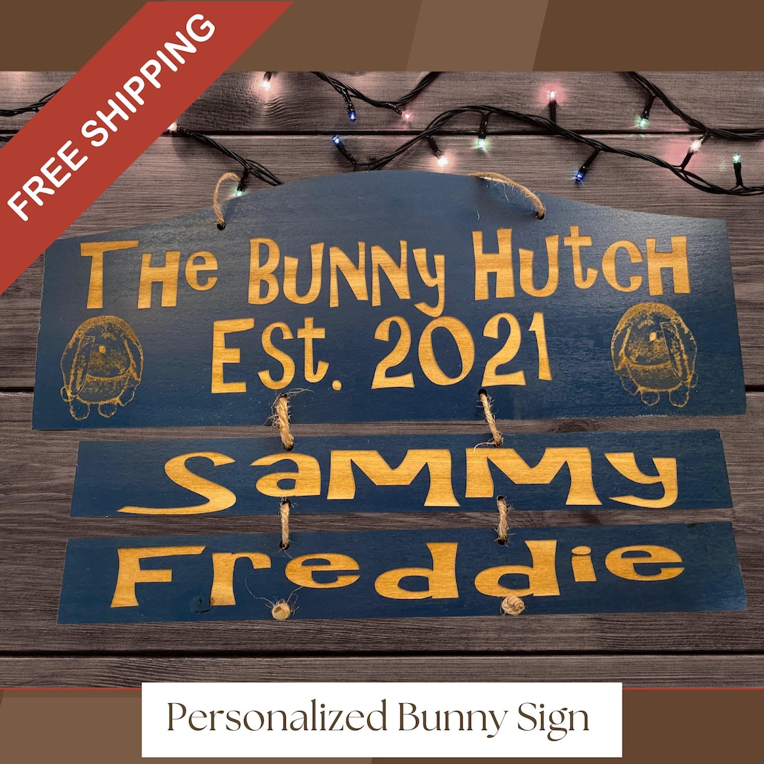 Bunny Sign Store Personalized Bunny Hutch Wooden Sign With Rabbit or Rabbits Name ...