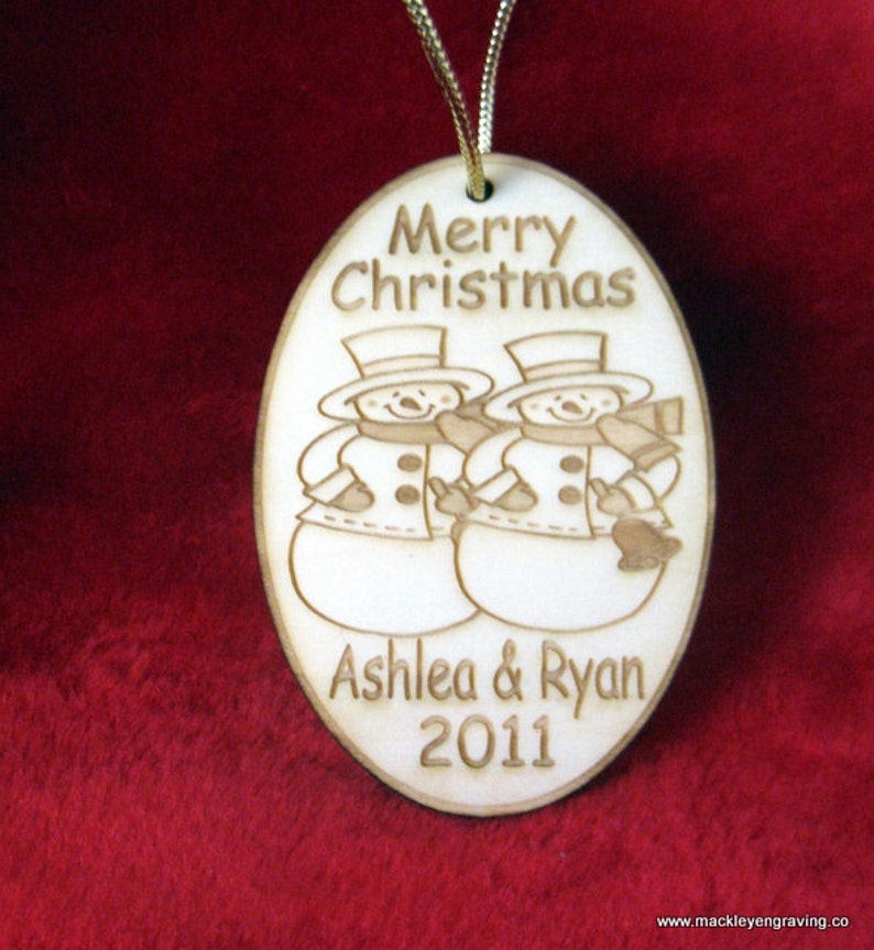 Christmas ornament Personalized wooden snowman couple ornament with name and date couple's first Holiday image 2