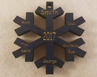 Personalized wooden christmas family or grandparent ornament cut out Snowflake