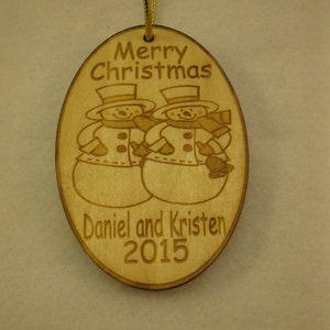 Christmas ornament Personalized wooden snowman couple ornament with name and date couple's first Holiday image 1