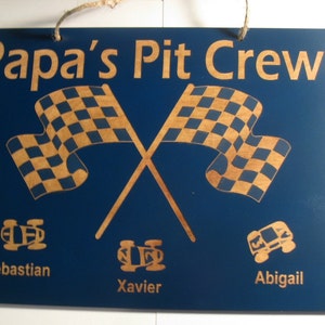 Grandpa's Pit Crew 5in x 7in Personalized Wooden Sign Dad, Papa, Uncle, or other image 1