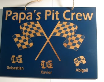 Grandpa's Pit Crew 5in x 7in Personalized Wooden Sign (Dad, Papa, Uncle, or other)