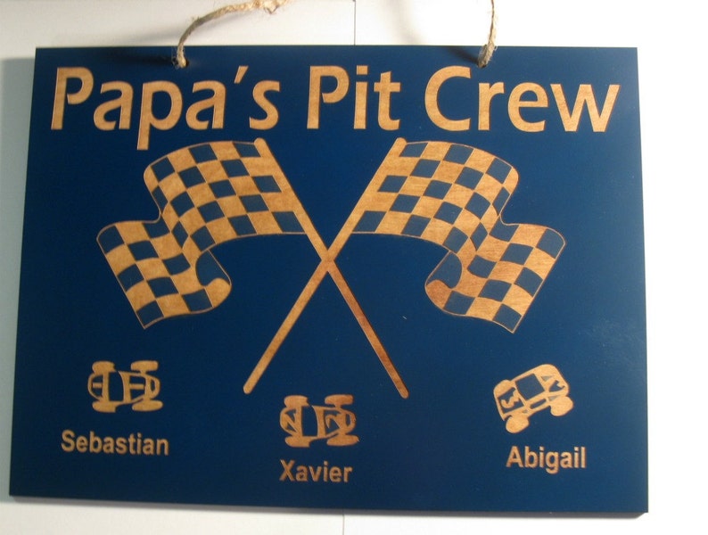 Grandpa's Pit Crew 5in x 7in Personalized Wooden Sign Dad, Papa, Uncle, or other image 1