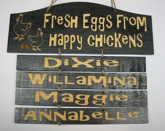 Personalized happy chickens wooden sign large with 8 names