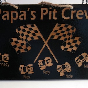 Grandpa's Pit Crew 5in x 7in Personalized Wooden Sign Dad, Papa, Uncle, or other image 2