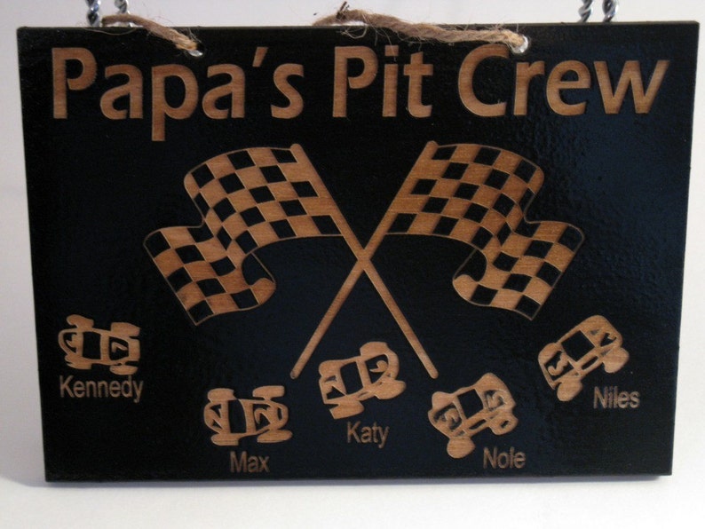 Grandpa's Pit Crew 5in x 7in Personalized Wooden Sign Dad, Papa, Uncle, or other image 2