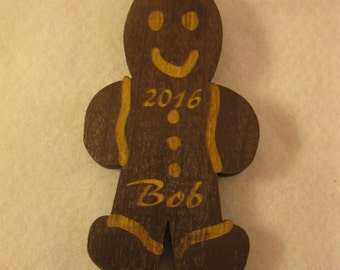 Personalized wooden christmas cut out Gingerbread man ornament or gift tag