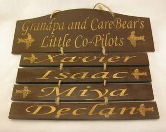 Customized wooden hanging sign Grandpa's Little Co-pilots (Mom, Dad, Uncle, Grampy, Nana, Aunt, etc.)