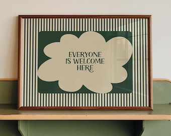 Everyone Is Welcome Here Printable Wall Art, Retro Classroom Decor, Inclusive School Counselor Poster, Mental Health Printable Art