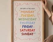 Days of the Week Poster Printable, Preschool Learning Wall Art, Kids Educational Print, Montessori Classroom Decor, Nursery Printable