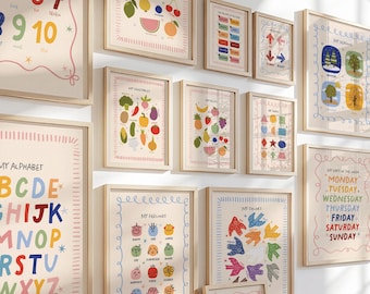 Kids Learning Wall Art Bundle, Montessori Decor, Classroom Poster Pack (Digital Download)