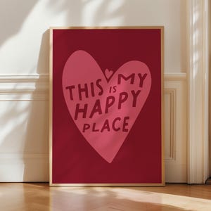 This Is My Happy Place Print Love Poster Retro Striped Wall Art Trendy Aesthetic Apartment Print Love Letter Poster Bedroom Wall Art