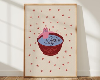 Funny Cat Illustration, Whimsical Bathroom Decor, Cozy Home Poster