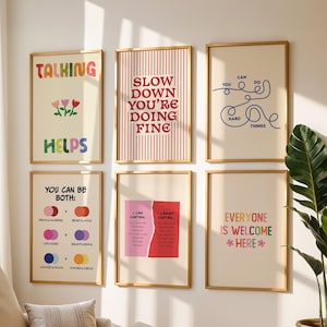 Set di 6 stampe sulla salute mentale, poster di psicologia, stampe da parete stampabili per l'arredamento dell'ufficio di terapia, stampe sulla salute mentale, download digitali