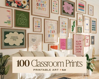100 Classroom Prints Bundle, Printable Classroom Decor, Teacher Posters Elementary School Wall Art SEL Mental Health Posters Counselor Decor