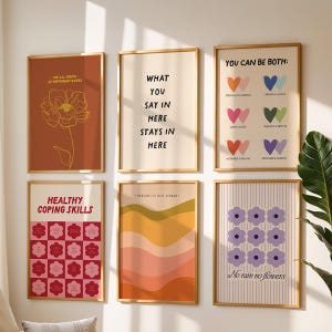 Set of 6 Mental Health Prints Psychology Posters Printable Wall Art for Therapy Office Decor Mental Health Printables Digital Downloads
