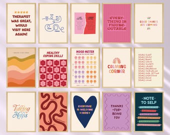Set de carteles de salud mental: Decoración para consultorios de terapia, frases imprimibles para consejeros (descarga digital)