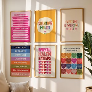 6 Therapy Posters School Psychologist Decor Social Worker Back to School Counseling Printables Therapist Wall Art Prints Bulletin Board